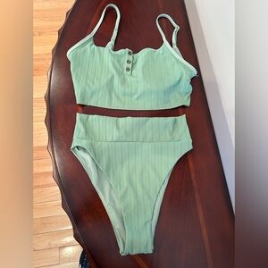 Aerie Mint Green Ribbed Bikini Set